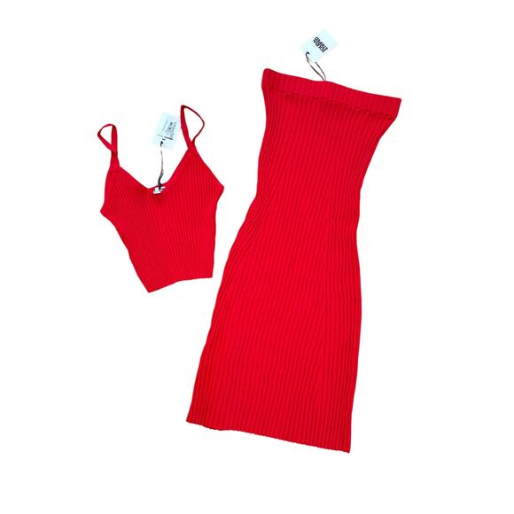 Solid & Striped - Rib Knit Yvette Maxi Skirt & Fleur Camisole in Fiery Red - Picture 1 of 3